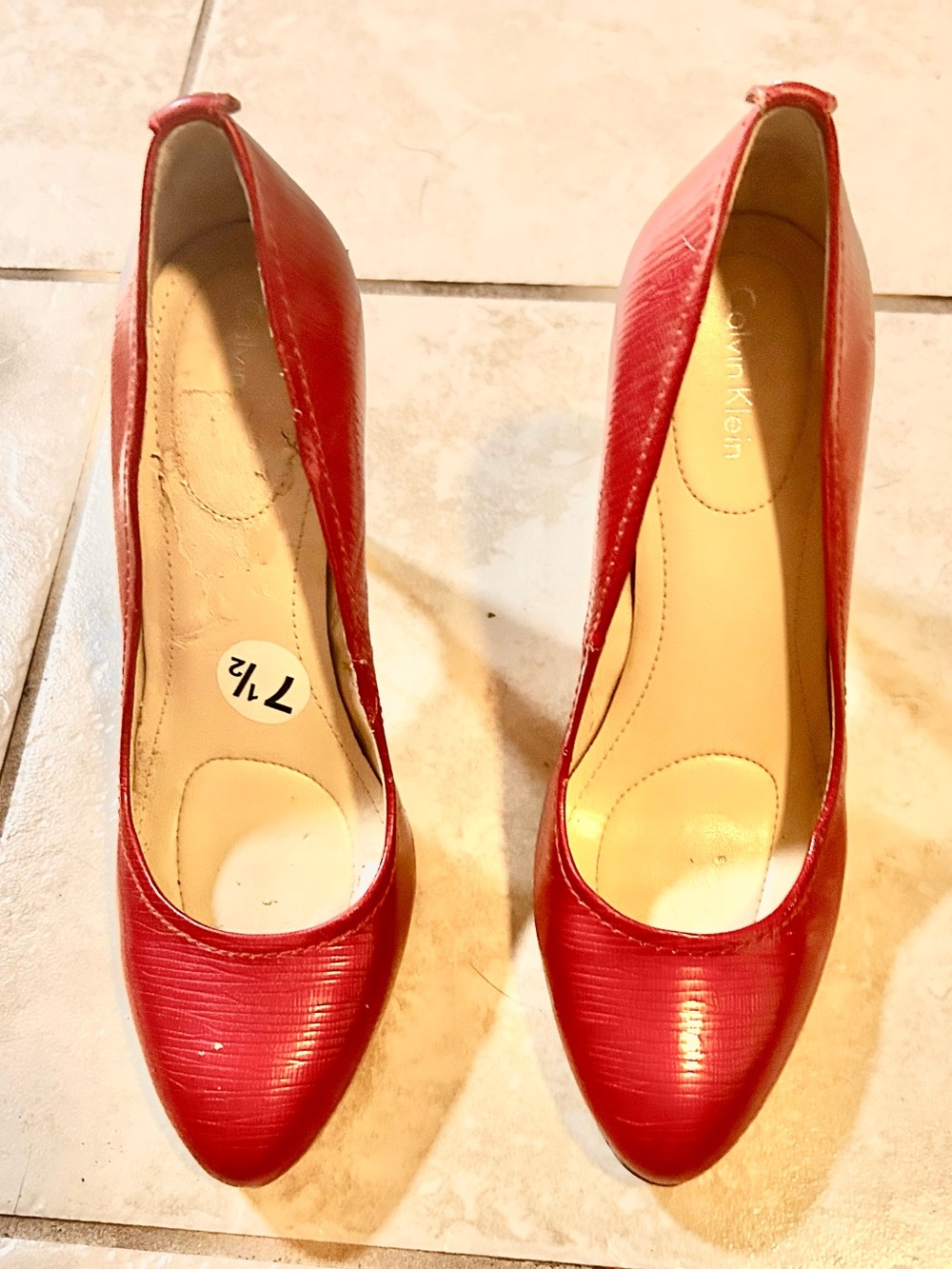Calvin Klein Red Pointed-Toe Leather Pumps